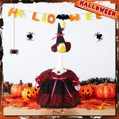 Suzile Halloween Porch Goose Outfit Witch Costume for 23" High Cement or Plastic Goose Clothes for Yard Lawn Outdoor Garden Patio Halloween Gothic Vampire Dress up Concrete Duck Statue Holiday Decor