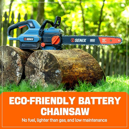 SENIX Chainsaw|60V 16" Battery Chainsaw|Brushless Electric Chainsaws|Cordless Chain Saw with 4Ah Battery & Charger|Garden Tool for Trees, Pruning, Branch Trimming, Best Gifts for Man, CSX6-M