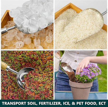 Berry&Bird Garden Loose Soil Scoop, Stainless Steel Hand Shovel Spade with Wood Handle Multi Function Gardening Trowel Spoons for Transplanting, Digging, Planting, Cultivation