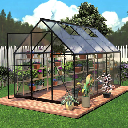 HOOYEAH Green Houses for Outside, 6x10x6.4 FT Polycarbonate Greenhouse with Lockable Door, Heavy Duty Winter Greenhouses for Outdoors, Aluminum Sunroom Plant Care House