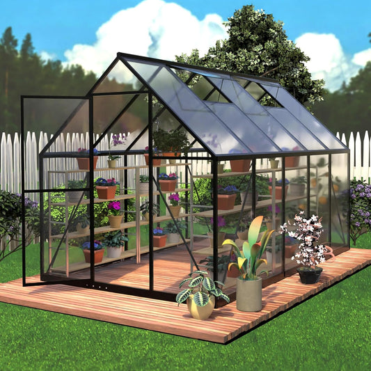 HOOYEAH Green Houses for Outside, 6x10x6.4 FT Polycarbonate Greenhouse with Lockable Door, Heavy Duty Winter Greenhouses for Outdoors, Aluminum Sunroom Plant Care House