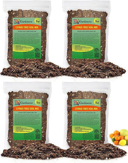 GARDENERA Citrus Tree Potting Soil Mix - 20 Quart - Special Blend for Indoor Oranges, Lemons, Limes and More - (4 Bags of 5 Quart)
