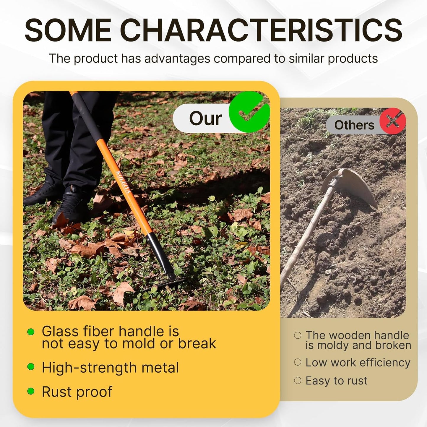 Sharpened Garden Hoe 57 Inch Heavy Duty Weeding Hoe with 8.3 Inch Blade and Fiberglass Handle Pre Sharpened for Effortless Cutting Lawn and Soil Tool