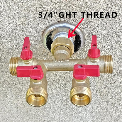 HQMPC Hose Splitter – Heavy-Duty Brass Garden Faucet Connector Garden Hose Splitter 4 Way 3/4" GHT Thread Red Handle