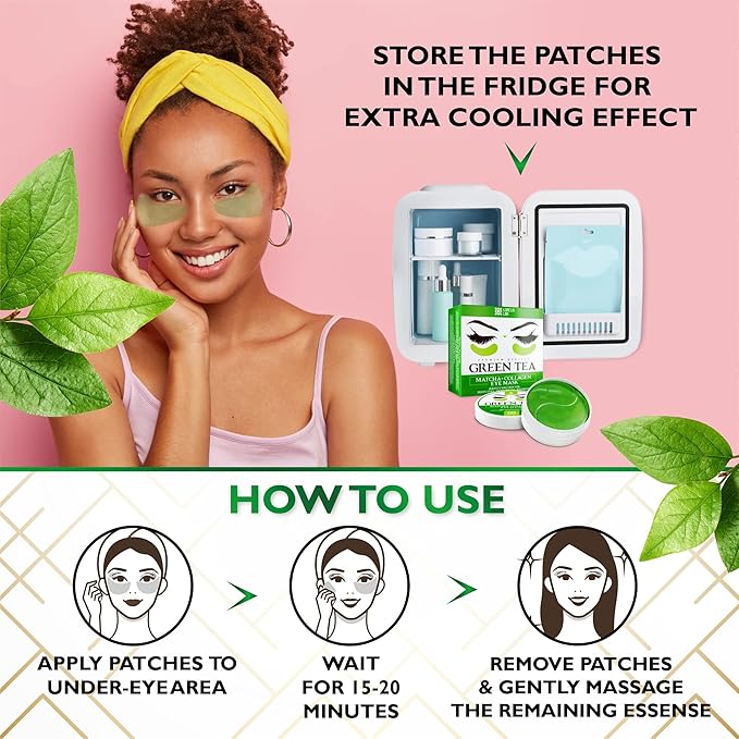 Under Eye Patches for Puffy Eyes, Dark Circles, Undereye Bags - Green Tea Skincare Treatment Mask for Wrinkles, Puffiness Reducer - Hyaluronic Acid, Collagen,Caffeine - Gifts for Women & Men - 60 Pads