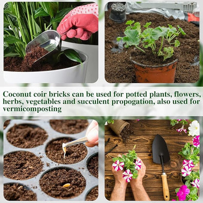 ZeeDix 5 Pack Coconut Coir Bricks, 100% Organic Compressed Coco Coir Brick Seed Starter Potting Soil for Plants, Premium Coconut Fiber Substrate with Low EC & pH Balance for Gardening Flower Herbs