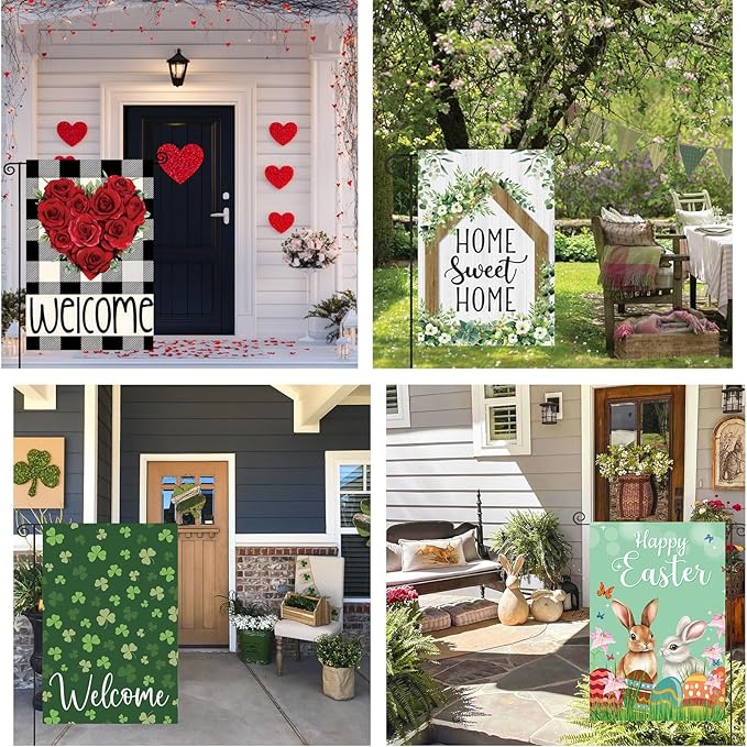 Seasonal Garden Flags Set of 12, Double Sided12x18 Inch Yard Flags, Small Garden Flags for Outside, Christmas Garden Flag, Fall Winter Halloween Outdoor Flag, Holiday Garden Decor for All Season