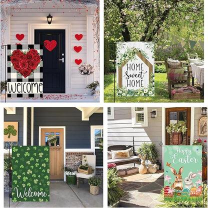 Seasonal Garden Flags Set of 12, Double Sided12x18 Inch Yard Flags, Small Garden Flags for Outside, Christmas Garden Flag, Fall Winter Halloween Outdoor Flag, Holiday Garden Decor for All Season