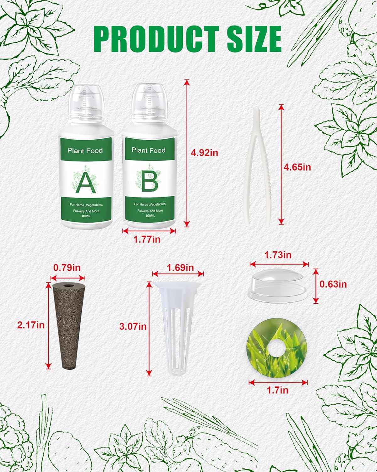 51Pcs Hydroponic Pods Kit：Supplies for Aerogarden Pods,12 Grow Sponges,12 Grow Baskets,12 Pod Labels,12 Grow Domes,with 200ml Plant Food Nutrient,1 Tweezers - Hydroponics Supplies for Most Brand