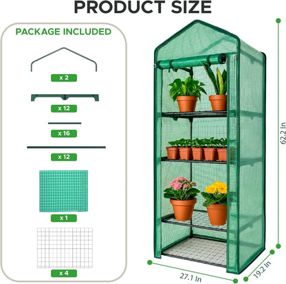 Elly 4-Tier Greenhouse for Indoor Outdoor 63'' H x 27'' L x 19'' W Portable Plant House Stand with Durable PE Cover & UV Protection, Roll-Up Zipper Door, Ideal for Seedlings, Starter Plants