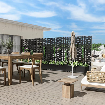 Casaphoria Metal Raised Garden Bed with Trellis and Wheels, 72"x47"x16" Planter Box for Climbing Plants, Vegetables & Vines, Features Drainage Holes and Privacy Screen (Black-Brick)