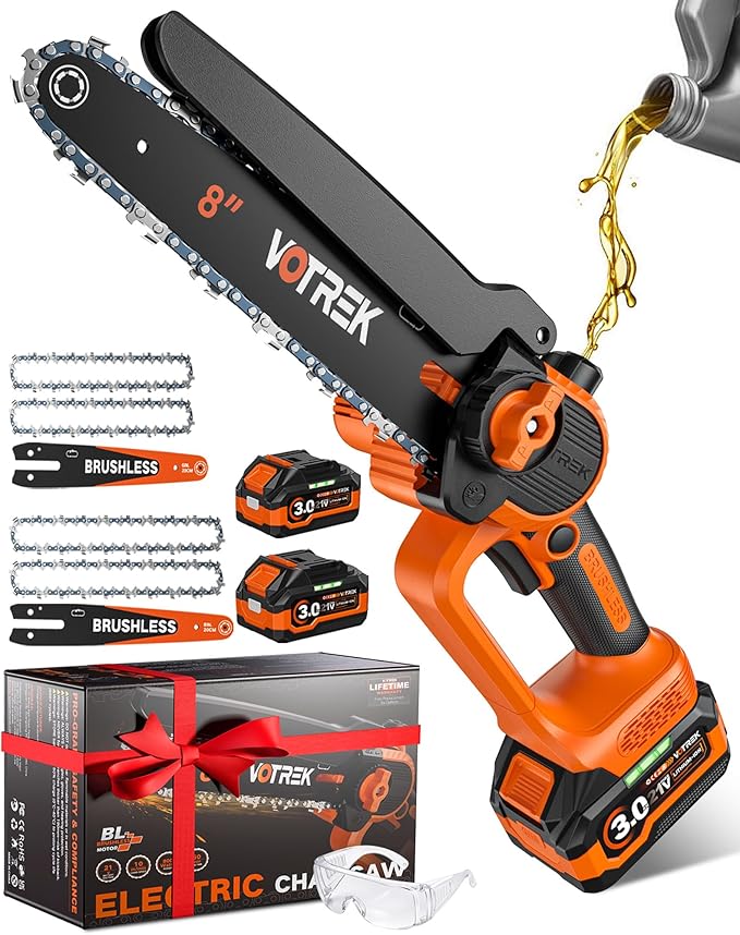 [2-in-1] 8" & 6" Chainsaw Cordless with 2x3.0AH Batteries - Powerful Brushless Electric Mini Chain Saw Set (4 Chains& 2 Bars), Christmas Gardening Tools Gifts for Husband Dad Mom Father Men
