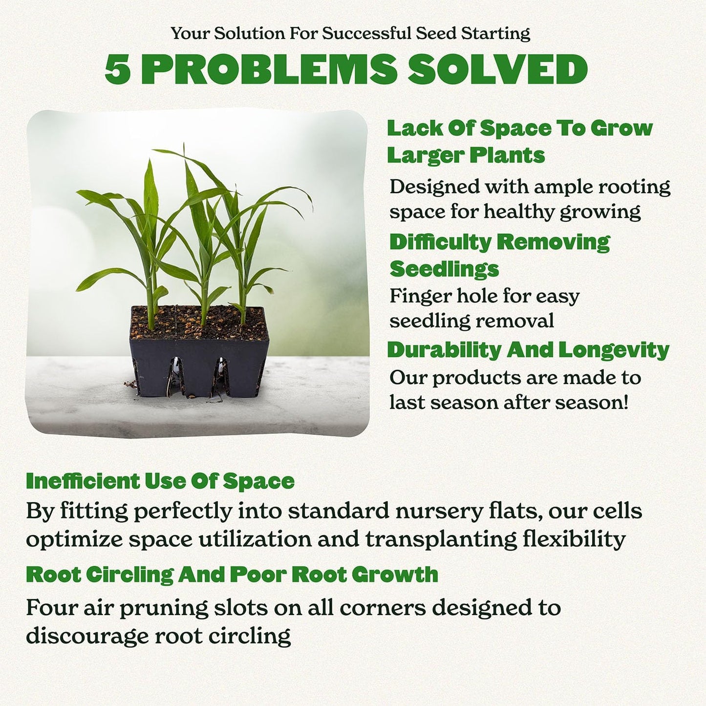 Epic Gardening Reusable Seed Starter Tray - Easy Watering Seed Starting Trays - Gardener Friendly Plant Trays for Seedlings | UV-Treated & BPA-Free -6-Cell Seed Starting Trays - 6 Trays/Black