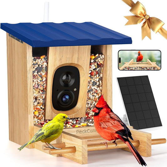 PeckCam® Bird Feeder with Camera - 4MP 2K Live AI Bird Species Identification Instant Arrival Alerts - Smart Cameras Birds Feeders Solar Powered Birdwatching Gift for Birdlover Mom Dad, 2.4GHz WiFi