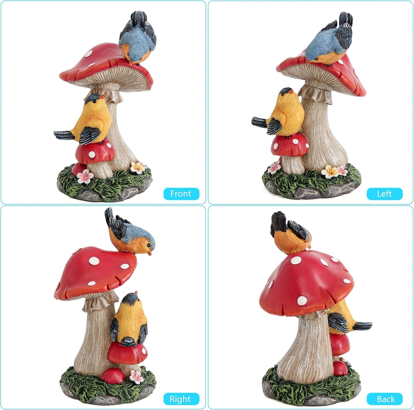 Leekung Bird Garden Statue for Outdoor Decorations,Bird Figurines Mushroom Statue for Garden Decor,Birds Decoration for Garden Patio Yard Lawn Home Shelf Decor Accent,Birds Gifts for Mom