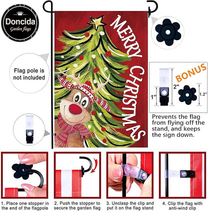 Doncida Seasonal Garden Flags Set of 12 Double Sided Double Stitching 12x18 Inch, Fall Halloween Christmas Yard Flags for Outside Decor, Includes Free Anti-Wind Clip and Stopper