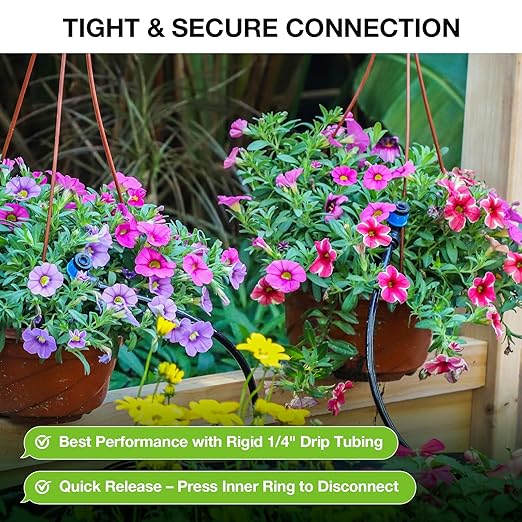 MIXC Drip Irrigation Emitters – 40 Pack Quick to Connect Drip Emitters for 1/4” Tubing, Adjustable Water Flow, Drip System Parts for Outdoor Watering(Drip Emitter Vortex)