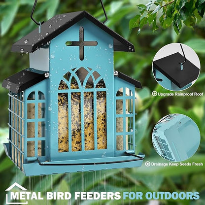 Church Metal Hanging Bird Feeder for Outdoors, Weatherproof Suet Feeders for Outside Hanging, Large Bird Feeders Great for Attracting Finch, Woodpecker and More Wild Birds-5LB