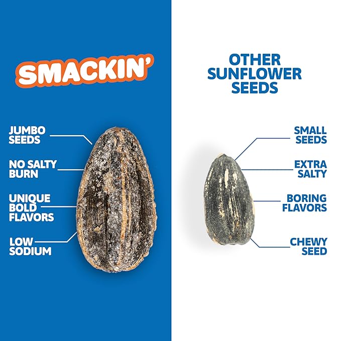 SMACKIN' Sunflower Seeds, Roasted Jumbo Small-Batch, American Made - Maple Brown Sugar. 1.5oz bags (6 Pack)