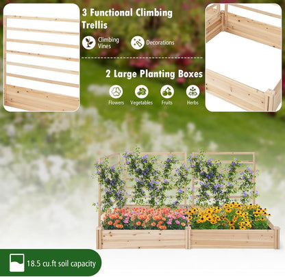 S AFSTAR Raised Garden Bed with 3 Trellis & 2 Planter Boxes, 88" L x 45" W x 43" H Outdoor Wooden Planter Box Kit for Flower Herb Vegetable Fruit Climbing Vines, Gardening Planter for Garden Patio