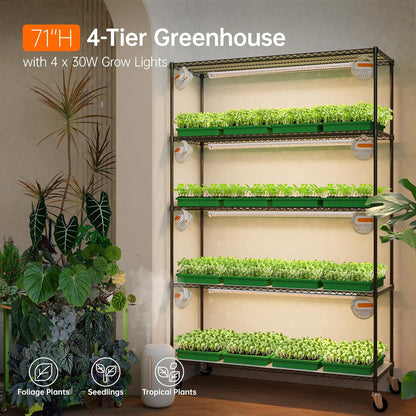 Bstrip Plant Shelf with Grow Light, 5 Tier Large Tall Plant Stand with 3FT T8 120W Grow Light for Indoor Plants, Full Spectrum LED Plant Light with wheel for Seedling, (47.2" Lx17.8 Wx71 H)