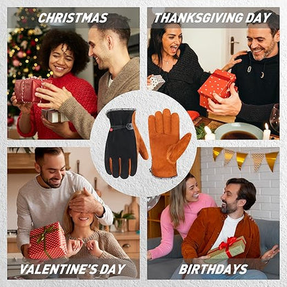 HLDD HANDLANDY 2 Pairs Leather Work Gloves for Men & Women – Cowhide Gardening Gloves, Thorn Proof, Cotton Lined, for Tig/Mig Welding, Construction, Chainsaw, Farm, Landscaping