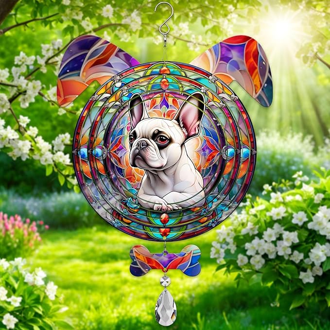 French Bulldog Dog Ears Wind Spinner, French Bulldog Wind Spinner Hanging for Yard and Garden