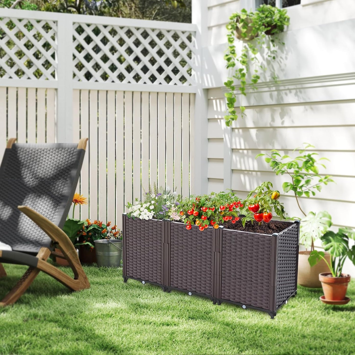 Raised Garden Bed, Planters for Outdoor Plants Raised Beds for Gardening, Plastic Planter Raised Beds for Planting Outdoor Plant Vegetables, Flowers, Fruits and Plants, 47.2"(L) x 15.7"(W) x 20.4"(H)