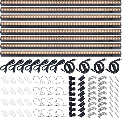 Barrina T5 Plant Grow Lights for Indoor Growing, 2FT 80W (8 x 10W) Full Spectrum LED Grow Light, Black Cover Growing Light Strips with Switch, Magnetic Installation, Plug and Play, Yellow, 8 Packs