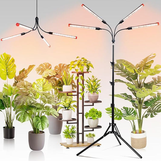 FECiDA Gamechanger! 36W 4Head Grow Light with Tripod Stand, 2025 Big Coverage LED Grow Lights for Indoor Plants, Bonsai Tree, Full Spectrum Tall Plant Growing Lamp 4,8,12,16 Hr Timer