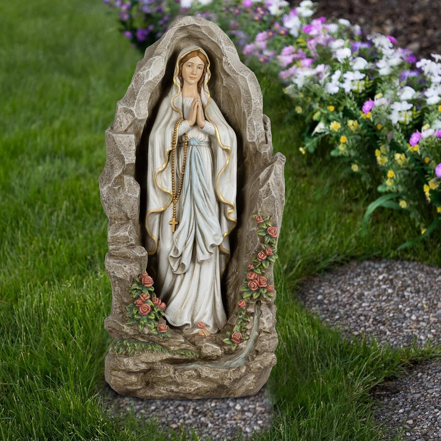 Our Lady of Lourdes Statue - 24 Inches Virgin Mary Statue Outdoor Catholic Garden Decor, Our Lady of Lourdes Grotto Sculpture for Home Yard Patio Lawn Hallway Decor