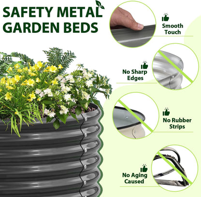 A ANLEOLIFE 2-Pack 4ft x 18” Tall Galvanized Raised Garden Beds Outdoor, Round Metal Planter Box for Planting Vegetables Flowers Herb, Anti-Rust & Easy-Setup, Quartz Grey