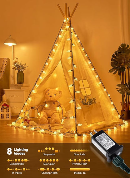 Brightown C9 Christmas Lights Outdoor, 114FT 150 LED Warm White String Lights with Timer, 8 Modes, Plug-in UL Listed Waterproof Connectable Christmas Tree Lights for House, Roof, Garden, Patio Decor