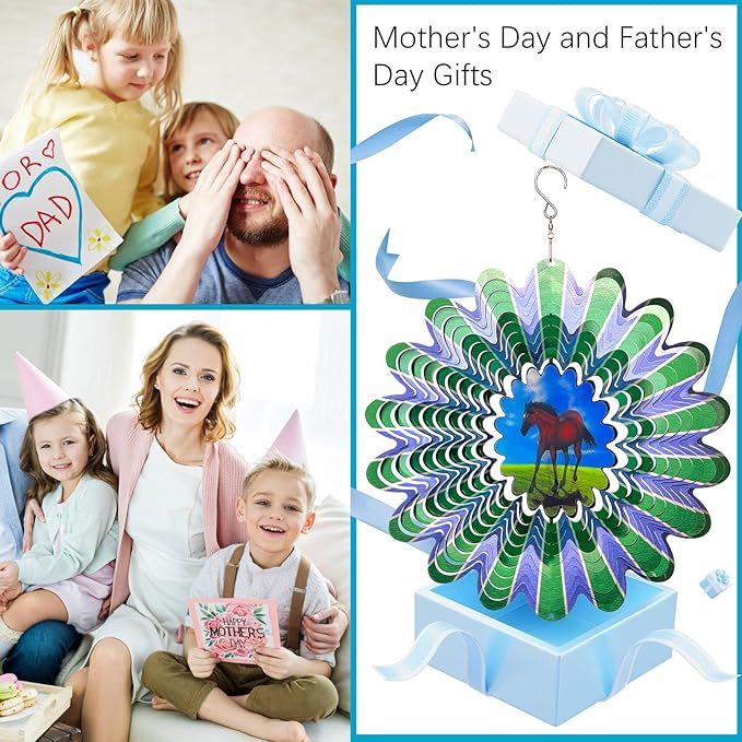 Animated Horse Wind Spinner | 3D Kinetic Hanging Wind Spinners & Sculptures, Garden Decoration Yard Ornament Outdoor Décor, Memorial Gift for Horse Lover, Men & Women