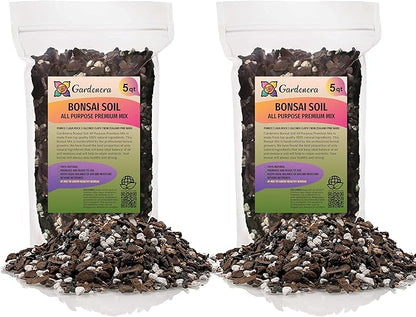 Premium Bonsai Soil All Purpose Fast Draining Mix - 10 Quart - Pumice, Lava, Calcined Clay and Pine Bark Potting Pre Mixed Bonsai Plant Soil Mixture by GARDENERA - Made in USA - (2 Bags of 5QT)