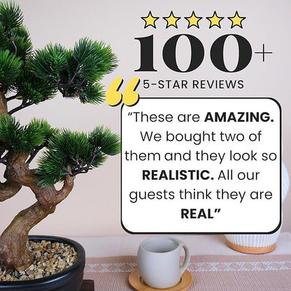 Artificial Bonsai Tree 16" Tall with Realistic Wood and Ceramic Pot Fake Plants Juniper Pine Zen Faux Plants for Home Bedroom Japanese Decor