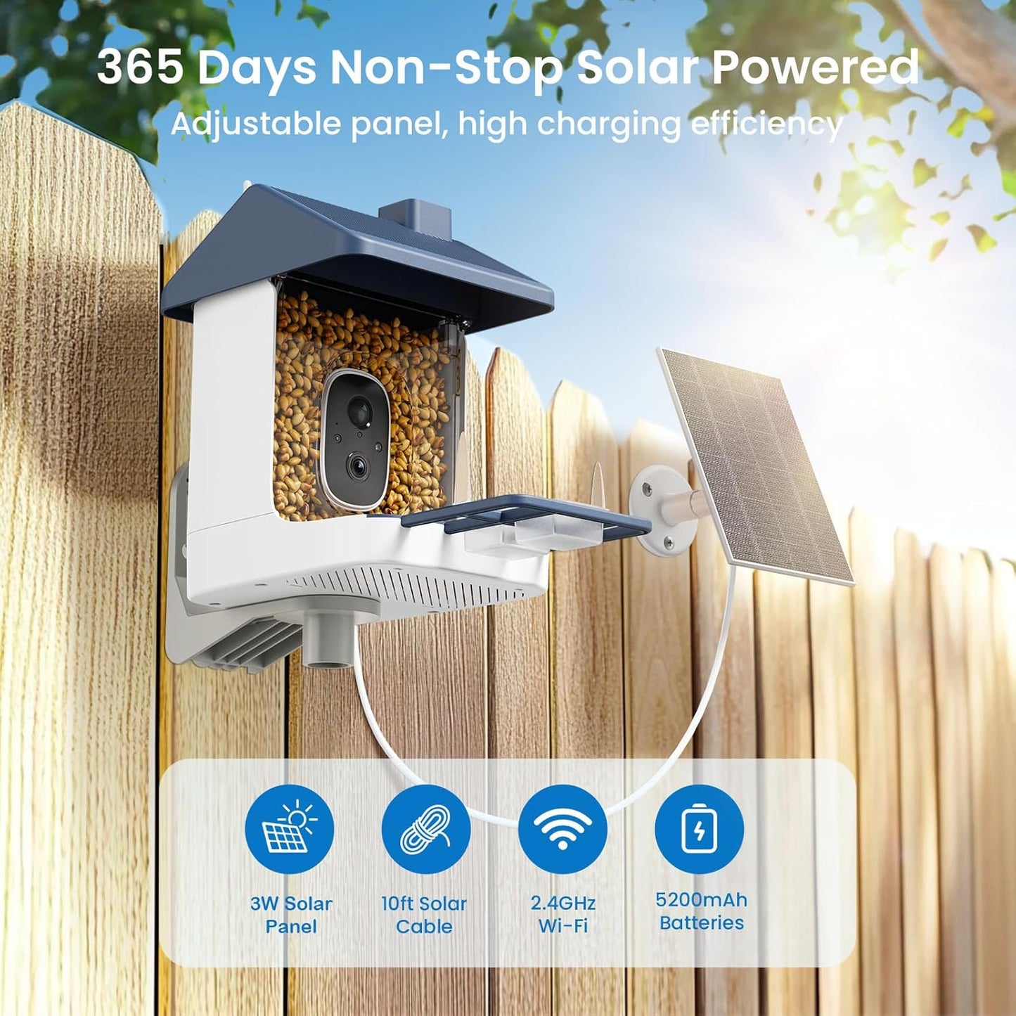 Smart Bird Feeder with Camera, Solar Powered Bird Feeders for Outdoors, 1.8L 2K AI Identify 10,000+ Birds Species, Birds Feeder Camera IP65 Instant Notification, Ideal Gift for Avian Lovers