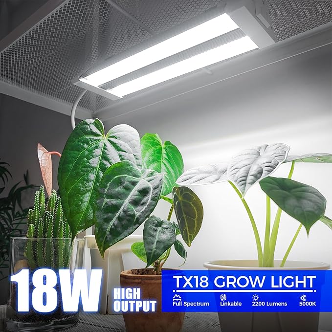 Barrina TX18 1FT Grow Light for Indoor Plants, 72W(4 x 18W, 360W Equivalent), High PPFD, 5000K Full Spectrum Grow Light Strip for Plant Shelves with On/Off Switch, Mechanical Timer, Linkable, 4 Packs