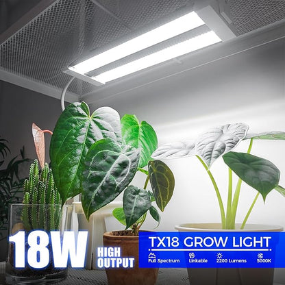 Barrina TX18 1FT Grow Light for Indoor Plants, 72W(4 x 18W, 360W Equivalent), High PPFD, 5000K Full Spectrum Grow Light Strip for Plant Shelves with On/Off Switch, Mechanical Timer, Linkable, 4 Packs