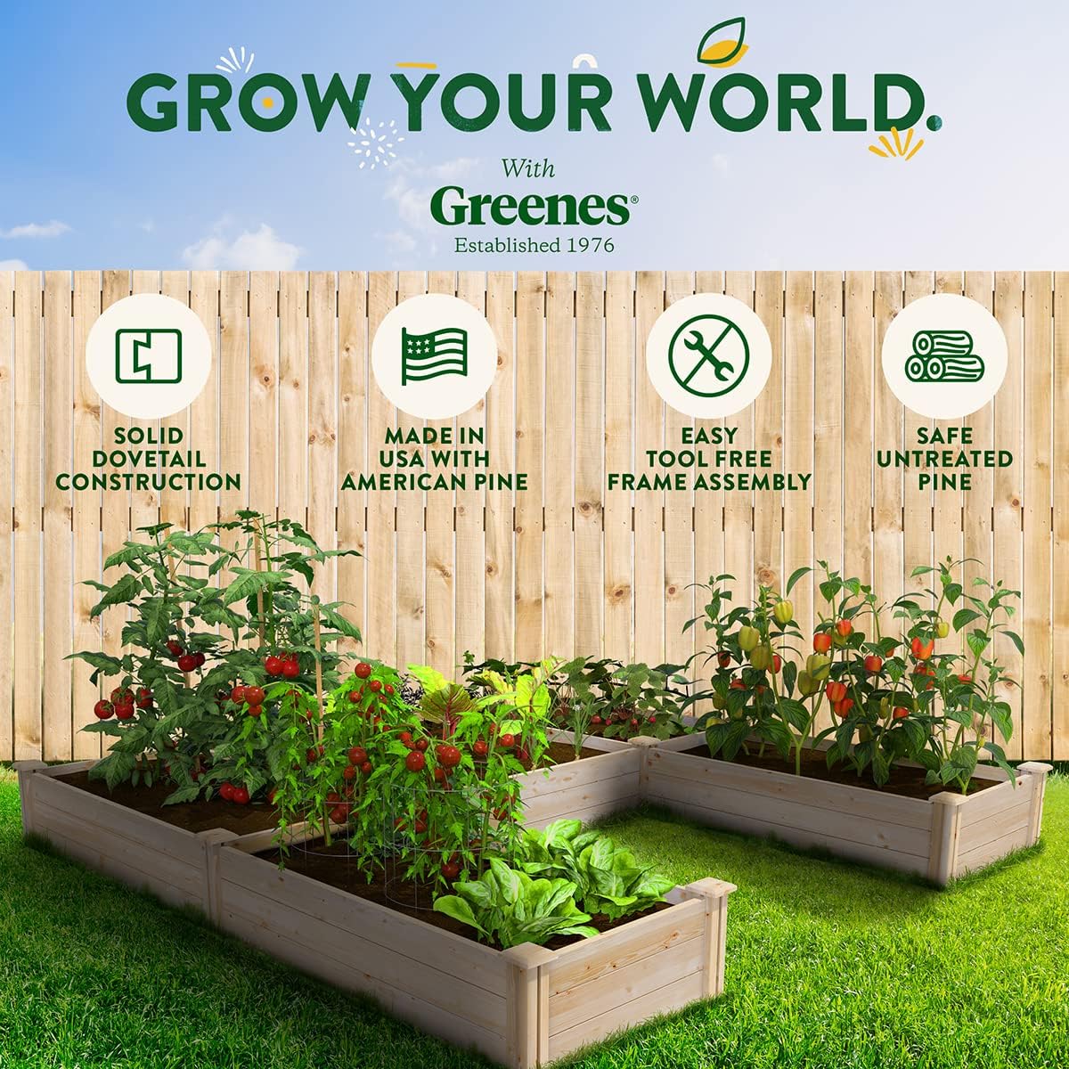 Greenes Fence Original Pine Raised Garden Bed, 8' x 8' x 10.5" U-Shaped Bed - Made in USA with American Pine