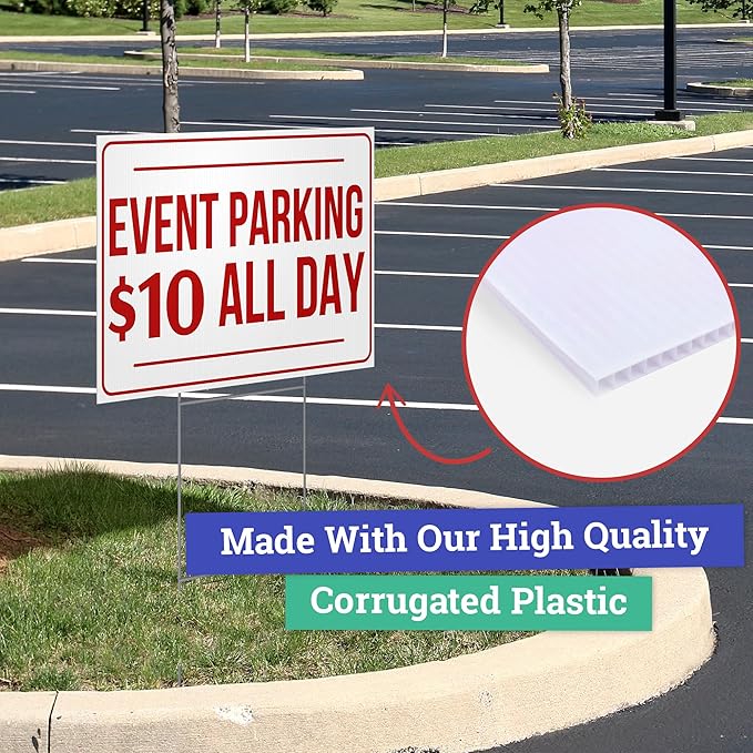 20 pack 12x18" Double Sided Customizable Outdoor Yard Sign made from Corrugated Plastic with Metal "H" Stake, Easy to Design, Sign for Business, Garage or Yard Sale, Home, Office, (12" x 18" - Qty 20)