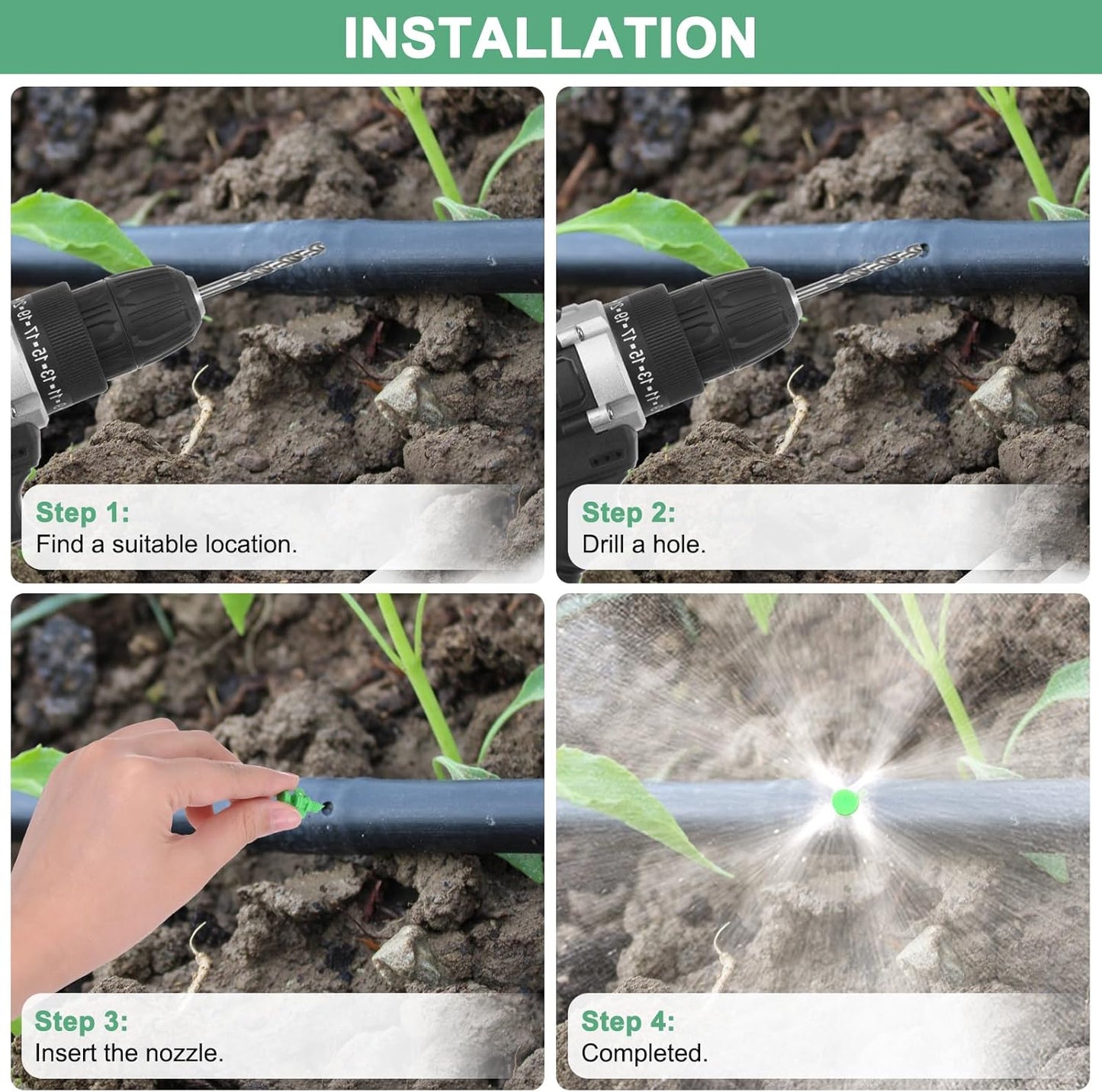 150-Pack Misting Nozzles, 180 Degree Irrigation Emitter Sprinklers for Garden/Plant/Lawn Water Irrigation System Barbed Refraction Atomizing Dripper [Green]