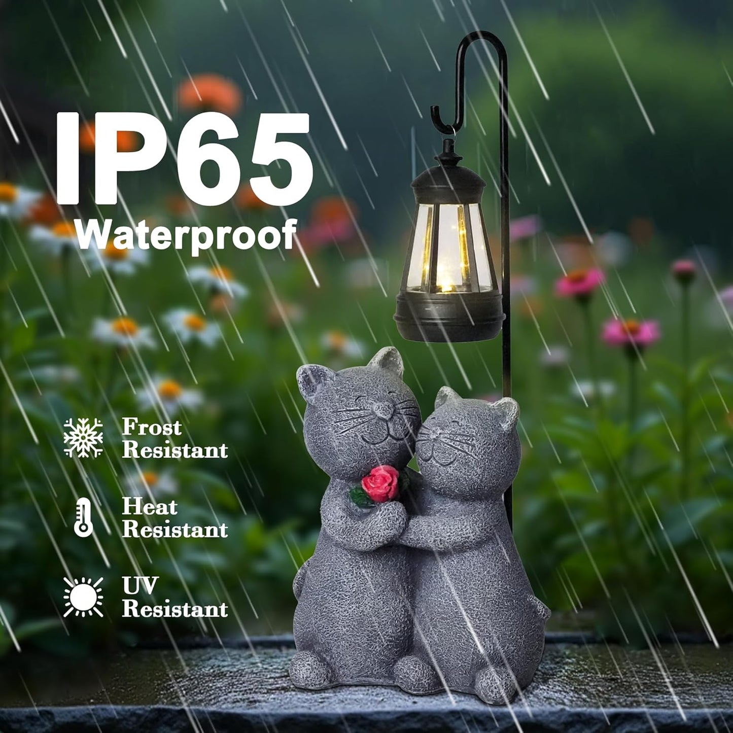 Outdoor Cat Garden Statues with Solar Lantern, Solar Lantern Cat Figurines Decor for Yard, Lawn, Porch & Patio, Unique Housewarming/Birthday Gifts for Women