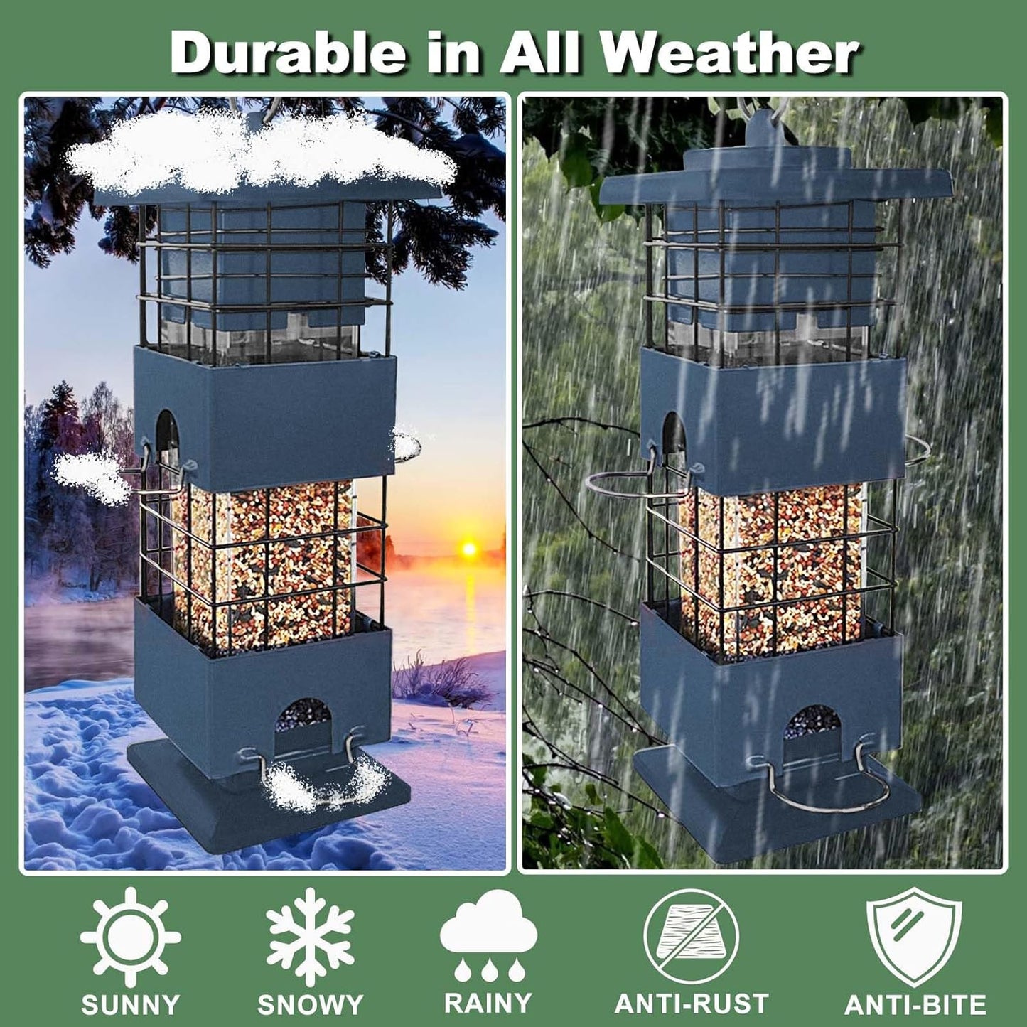 Squirrel Proof Bird Feeder for Outdoors Hanging,3Lbs Metal Birdfeeders Squirrel Proof with 4 Feeding Ports for Outside, Birdseed Feeder for Cardinal, Finch, Sparrow,Bluejay (Blue)