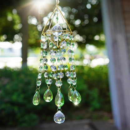 HDCRYSTALGIFTS Crystal Suncatcher, Crystal Sun Catcher Indoor Window Rainbow Prisms Suncatcher for Window Hanging Glass Wind Chimes Home Garden Decor (Green)