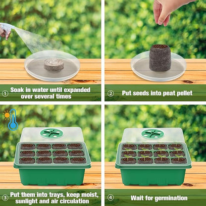 Halatool 8 Pack Seed Starter Tray with 100 PCS Peat Pellets, 96 Cells Green Plant Germination Trays for Organic Seed Starter Soil Pods for Planting Vegetables Plants Flowers Herbs - Starting Seeds Kit