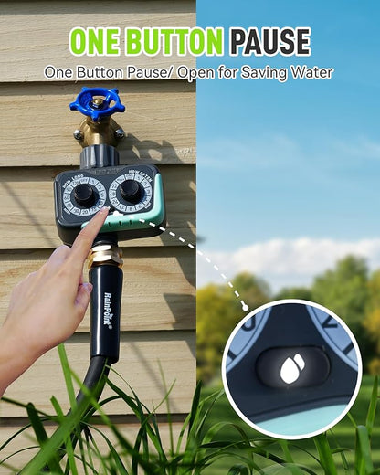 RAINPOINT Sprinkler Timer, 2 Dial Garden Hose Water Timer Automatic Programmable, Weatherproof for Lawn, Plants & Drip Irrigation