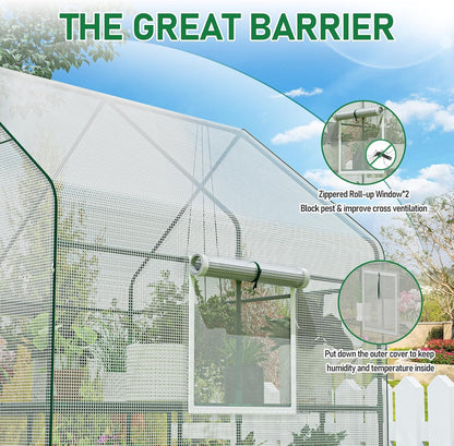 56×56×78Inch Walk-in Greenhouse for Outdoors with Screen Windows, Heavy Duty Small Plant House with Thicken PE Cover and Steel Shelves, Portable Green House for Outside Garden Winter, White