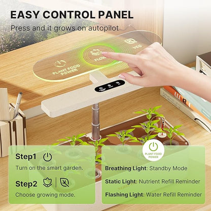 SUNCOZE Hydroponics Growing System Kit 12 Pods, 24W LED Grow Light Indoor Garden, 4L Water Tank with Quiet Pump, Adjustable Height Herb Garden Planter Indoor Kit, Gardening Gifts, Beige