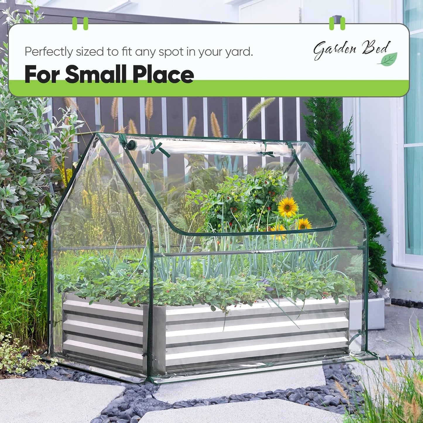 Quictent Raised Garden Bed with Cover Outdoor Galvanized Steel Planter Box Kit with Greenhouse Large Zipper Window Dual Use, 20pcs T-Type Tags & 1 Pair of Gloves Included 4x2.6x1 FT, Clear